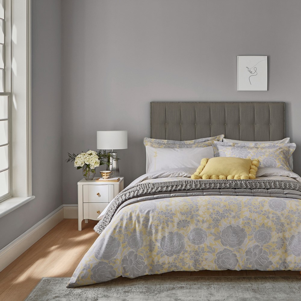 Reset Floral Cotton Bedding By Katie Piper in Silver Yellow